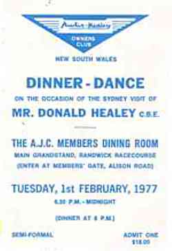 Donald Healey Dinner ticket 1977