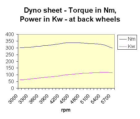 Dyno graph for the Black & white Healey in metric measurements