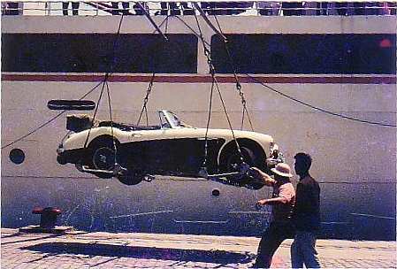 Loading the Healey onto a boat to cross the Black Sea